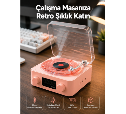 Retro Bluetooth Hoparlör – Kristal Ses, Gece Lambası, Saatli Tasarım Yeni Nesil