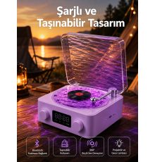 360° Sesli Kablosuz Hoparlör – Retro Tasarım ve Projektör Işığı
