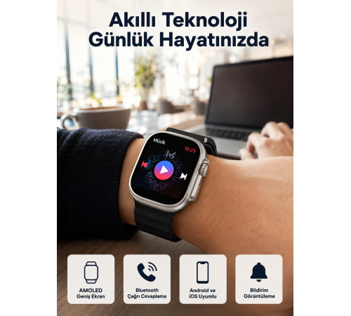 Akıllı Saat Kol Saati Android ve İOS Uyumlu Nabız Ölçer Sesli Asistan