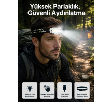 Yüksek Işıklı Şarjlı ve Sensörlü LED Kafa Lambası Kamp Lambası