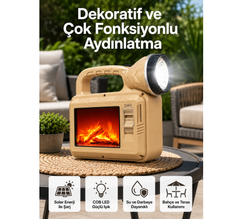 Solar COB Alev Efektli Lamba – Güneş Enerjili, Suya Dayanıklı, Taşınabilir
