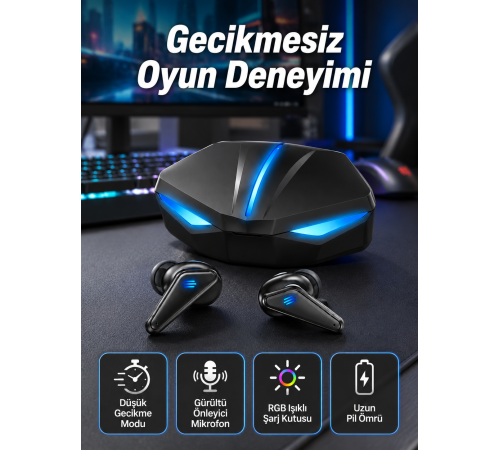 Bluetooth Kulaklık Kulaklığı RGB Işıklı Oyunlarda Düşük Gecikme