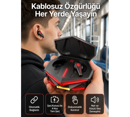 Profesyonel TWS Işıklı Kablosuz Bluetooth Kulaklık Kulaklığı