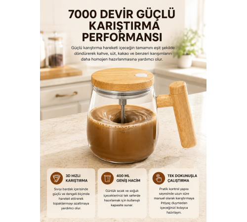 Manyetik Karıştırıcı Kupa – 400 ml, C Tipi Şarjlı, Akıllı Tasarım Yeni Nesil