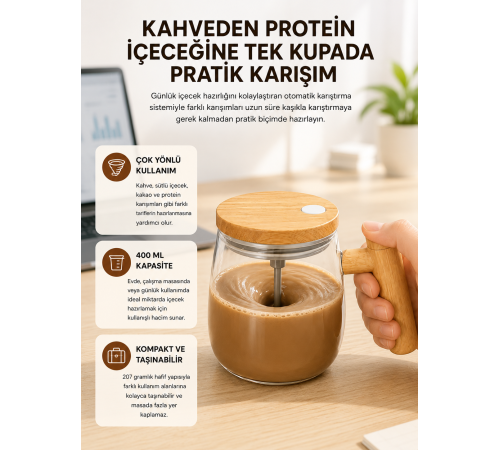 IP6 Su Geçirmez Şarjlı Kupa – 3D Karıştırma, 400 ml Yeni Nesil
