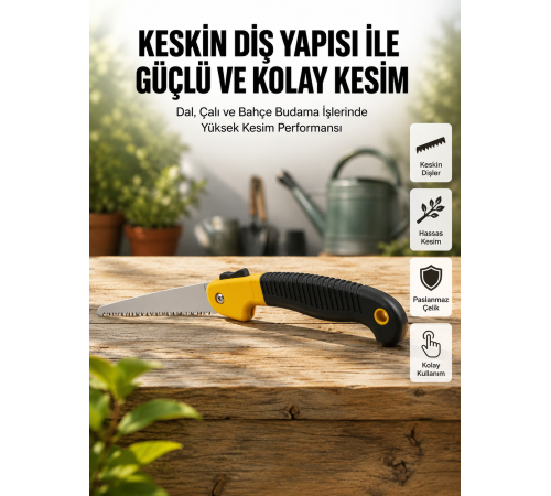 Ergonomik Saplı Katlanabilir Budama Testeresi