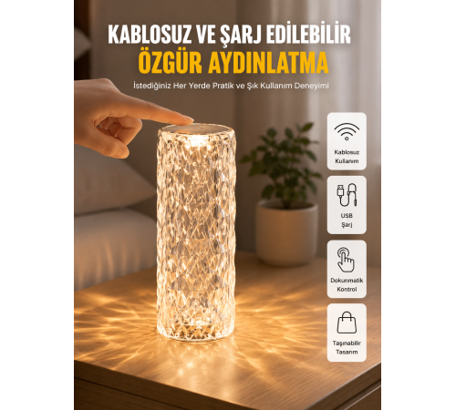 Yeni Nesil Modern Kristal Masa ve Gece Lambası Dokunmatik Renk Değiştirebilen