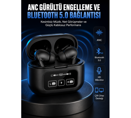 Yeni Nesil Pro Ekranlı Bluetooth Kulaklık 5.0 Bluetooth