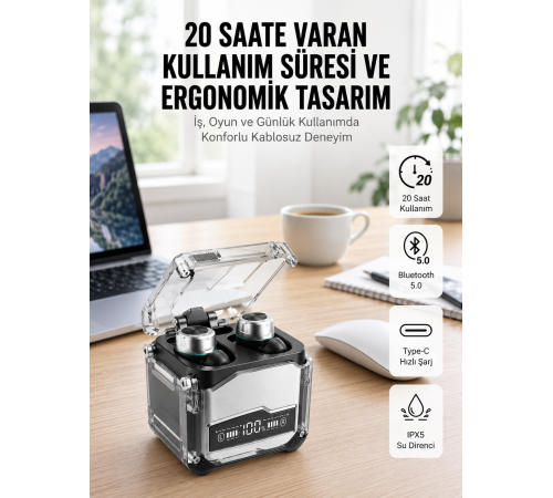 Bluetooth Kulaklık Dokunmatik Kontrol Tws kablosuz kulaklık Hi-fi Stereo
