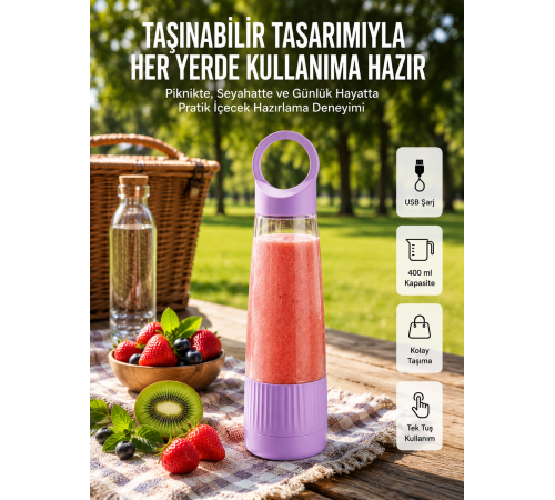 USB Şarjlı Taşınabilir Smoothie Blender 400 ml