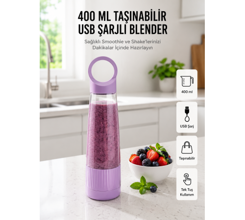 Kompakt Tasarımlı USB Şarjlı Smoothie Blender