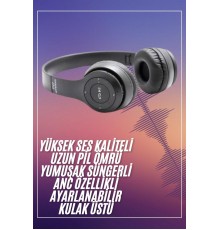 Bluetooth Kablosuz Kulaklık Siyah Wireless 5.0 Kulak Üstü Uzun Pil Ömrü