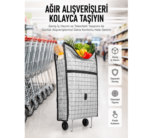 Geniş Hacimli Tekerlekli Pazar Çantası Dayanıklı ve Ergonomik