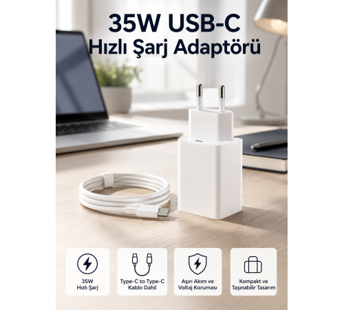 35W USB-C Hızlı Şarj Adaptörü Type-C to C Kablo Seti