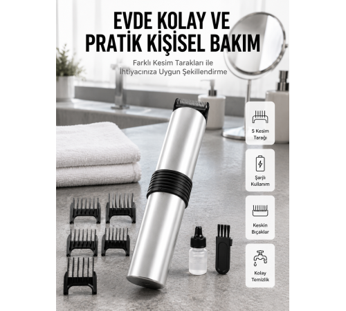 Yeni Nesil Profesyonel Şarjlı Saç Sakal Tıraş Makinesi Ayarlanabilir 4 Taraklı