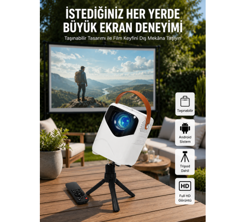 HD Ayaklı Portatif Projeksiyon Cihazı Android İşlemcili Sinema Projektörü