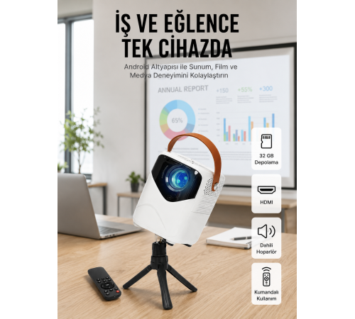 Projeksiyon Ev Sineması Bluetooth 4k HD Kaliteli Görüntü Kumandalı