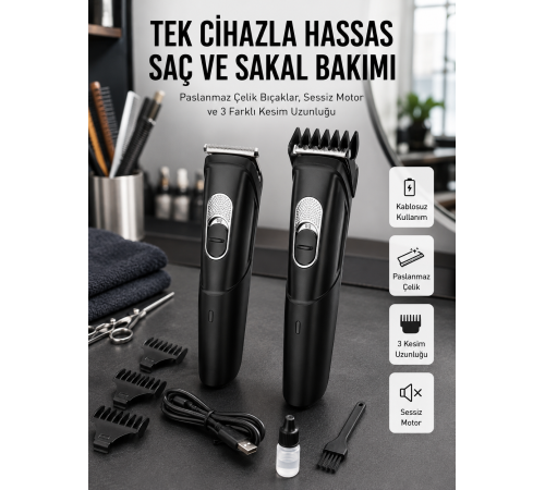 Lazer Epilasyon Öncesi Kısaltma Şarjlı Saç Sakal Tıraş Makinesi Ense Kesme Makinesi