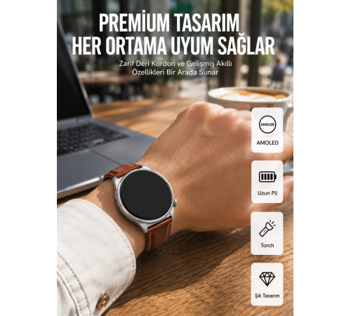 AMOLED Ekranlı 10 Gün Kullanım Süreli Torch Özellikli Akıllı Saat Yeni Nesil