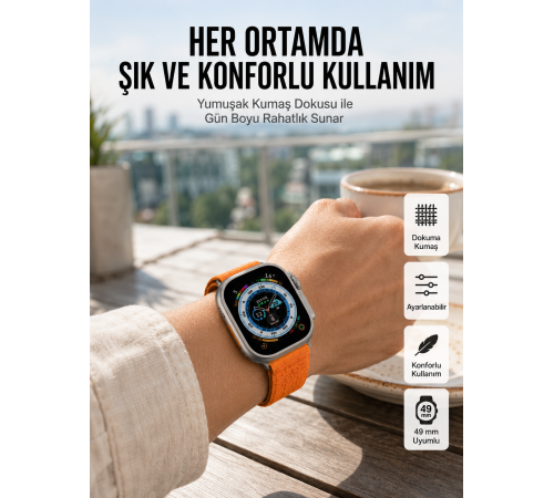 Ultra Max Kordon Kilitli Akıllı Saat Amoled Ekran Titreşimli Çağrı Cevaplayabilen