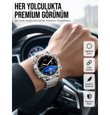 Akıllı Saat Çelik Kordonlu Amoled Ekran Android ve İOS Uyumlu Çağrı Cevaplayabilen Yeni Nesil