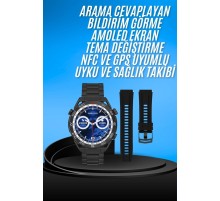 Akıllı Saat Çelik Kordonlu Amoled Ekran Android ve İOS Uyumlu Çağrı Cevaplayabilen