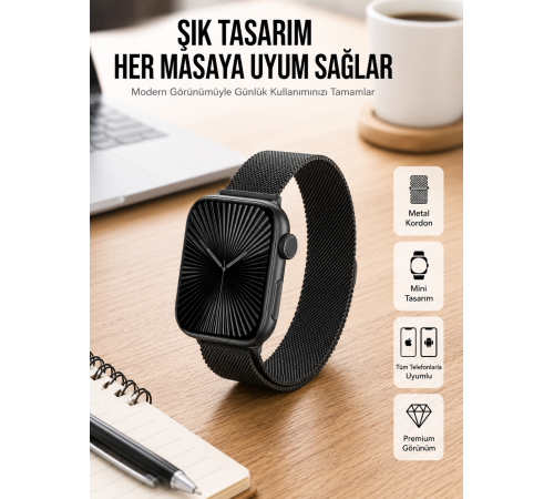 SQ-16 Mini Series 10 Akıllı Saat | Şık ve Hafif Tasarım, 3 Kordon Seçeneği