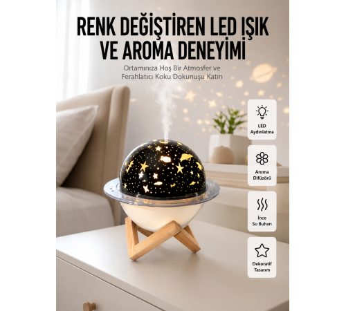 Hava Nemlendirici Led Işıklı Gece Lambası Yıldız Görünümlü Renk Değiştiren