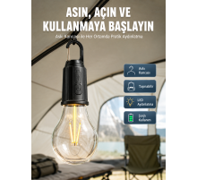 Taşınabilir Şarjlı Led Ampul Askılı Lamba Kamp Bahçe Lambası