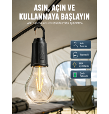 Taşınabilir Şarjlı Led Ampul Askılı Lamba Kamp Bahçe Lambası