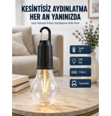 3 Farklı Mod LED'li Şarjlı Asma Kancalı Kamp Lambası Taşınabilir Ampul