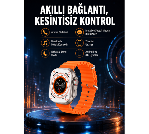 Ultra Akıllı Saat 49 Mm Çift Kordonlu Arama Cevaplama Bluetooth Bağlantılı