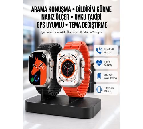 Yeni Model Akıllı Saat Ultra Smart Watch Gümüş Kasa 45mm Titreşim