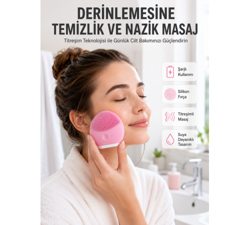 Hassas Ciltlere Özel Titreşimli Yüz Temizleme ve Masaj Aleti