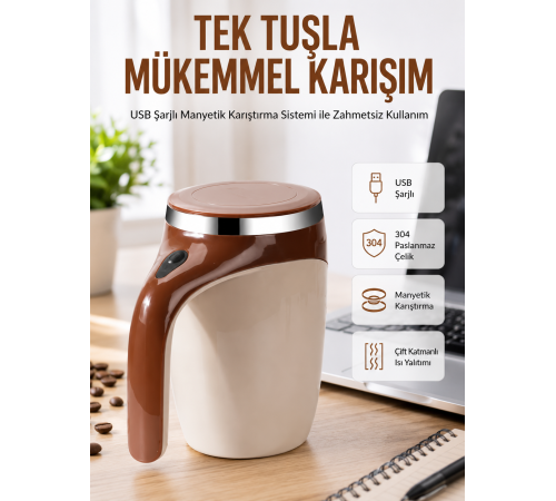 USB Şarjlı Elektrikli Karıştırıcı Kupa – Sıcak & Soğuk İçecekler için