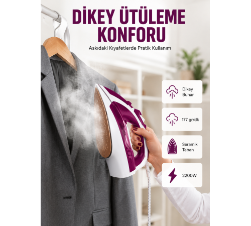 Modern Tasarım 2200W Dayanıklı Buharlı Seramik Kaplama Ütü Yeni Nesil