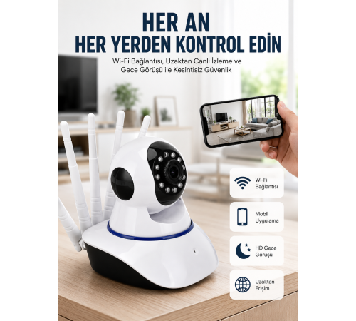 LED Aydınlatmalı 5 Antenli Motorlu 1080P Wifi Kamera Sensörlü Yeni Nesil
