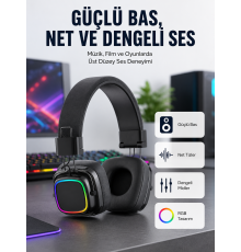 Yüksek Ses Kaliteli Kablosuz Kulak Üstü Kulaklık – BT 5.3