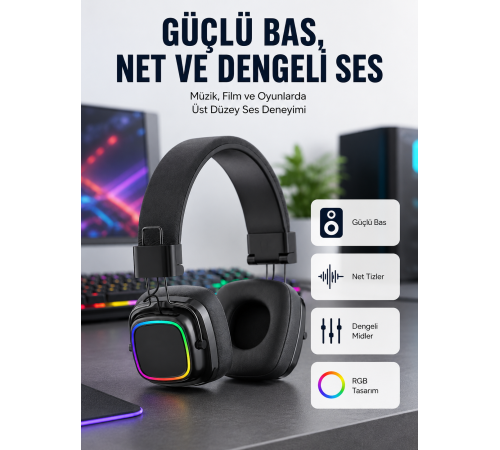 Yüksek Ses Kaliteli Kablosuz Kulak Üstü Kulaklık – BT 5.3