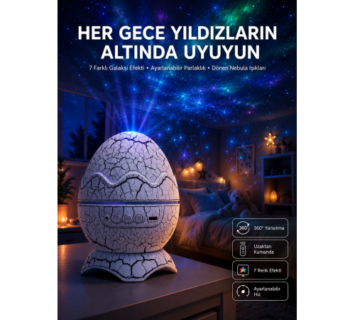 Yumurta Görünümlü Masa ve Gece Lambası Renk Değiştirebilen Projektör