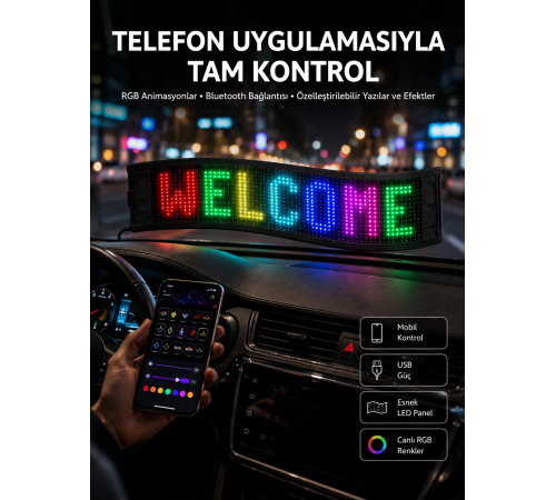 Matrix Led Cama Yapışan Telefon Kontrollü Panel Dijital Ekran Kumandalı