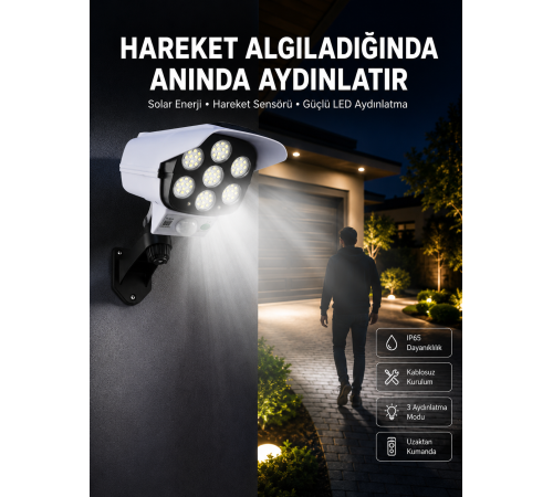 Solar Bahçe Lambası Uzaktan Kumandalı Kamera Görünümlü Hareket Sensörlü