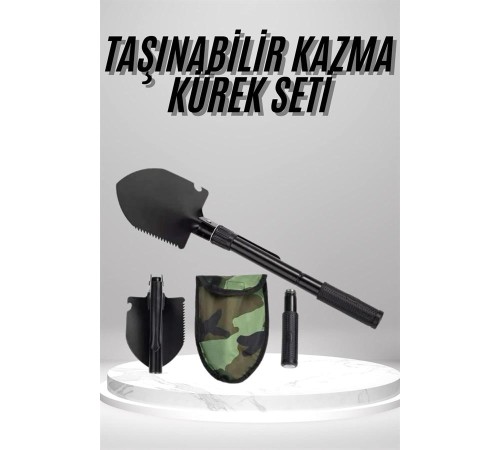 Pusulalı Katlanabilen Portatif Çantalı Mini Kazma Kürek Seti