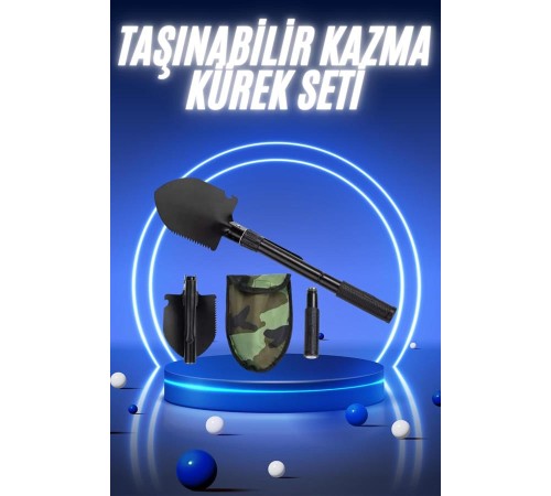 Pusulalı Katlanabilir Kazma Kürek Kamp Seti Kamp Küreği Portatif Çantalı