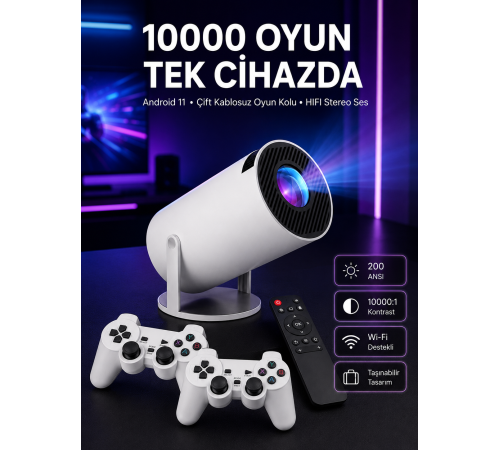 4K Wireless Çift Kollu Kumandalı Oyun Projeksiyonu Retro Video Oyunu Yeni Nesil