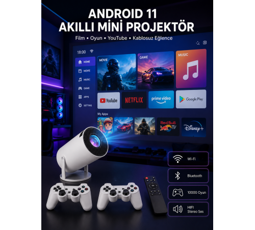 Full HD 8 GB Ayaklı Çift Kollu 4K Video Oyun Konsolu Taşınabilir Yeni Nesil