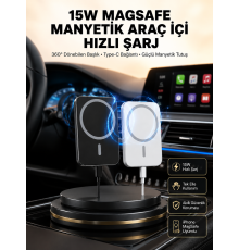 15W Kablosuz Şarj Destekli MagSafe Araç Tutucu Havalandırma Klipsli
