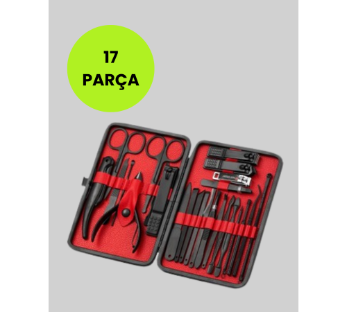Paslanmaz Çelik 17 Parça Manikür Pedikür Seti ve Taşınabilir Şık Çanta