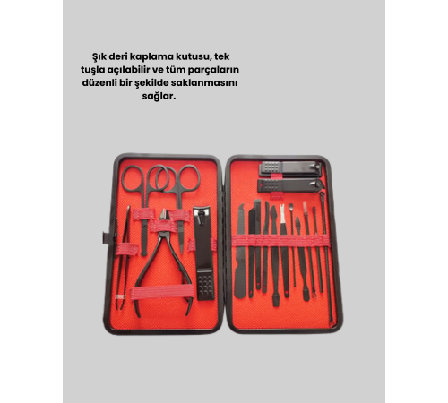 Paslanmaz Çelik 17 Parça Manikür Pedikür Seti ve Taşınabilir Şık Çanta