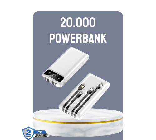Hızlı Şarj Destekli 20.000mAh Powerbank USB Type-C Lightning LCD